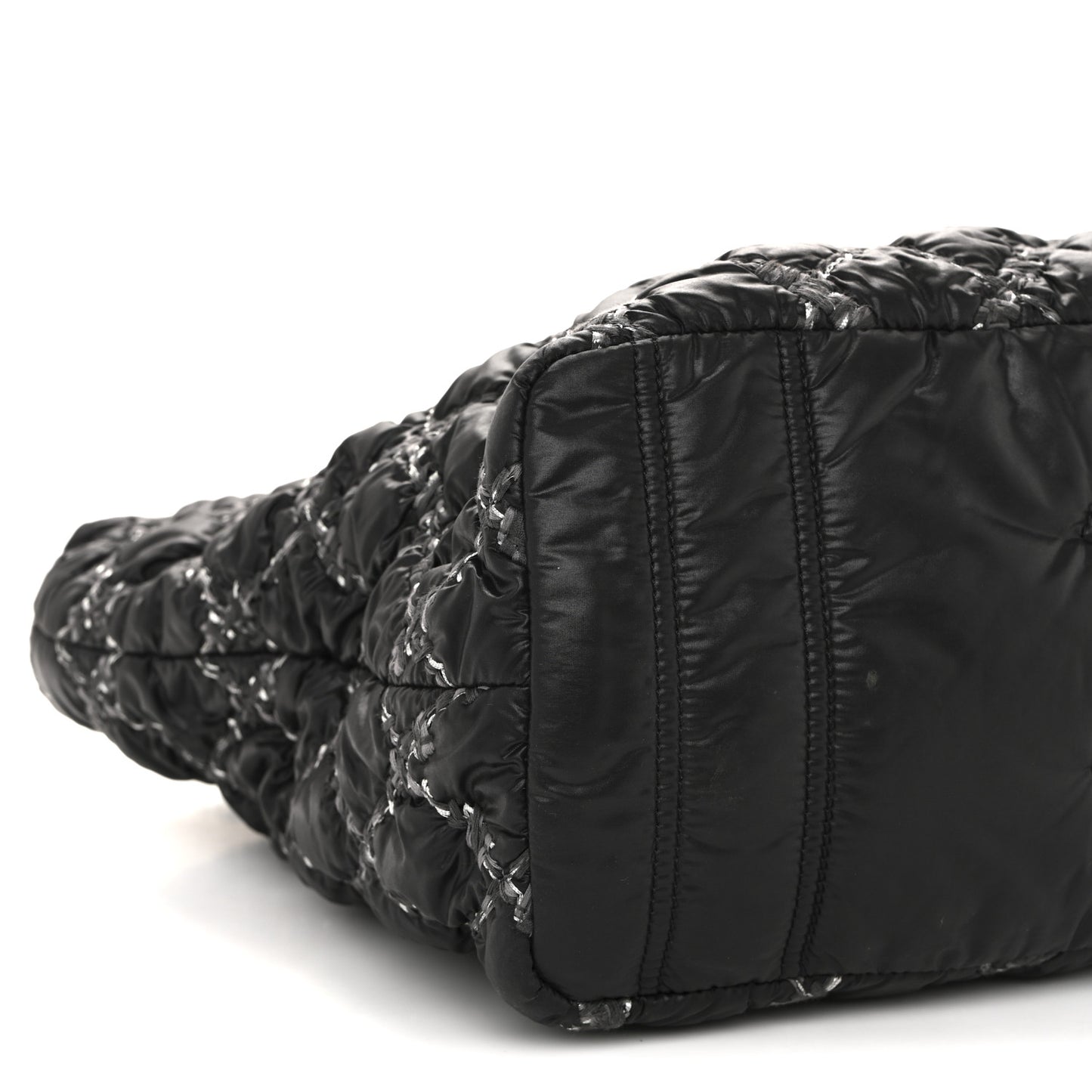 Nylon Quilted Tweed Stitch Bubble Tote Black