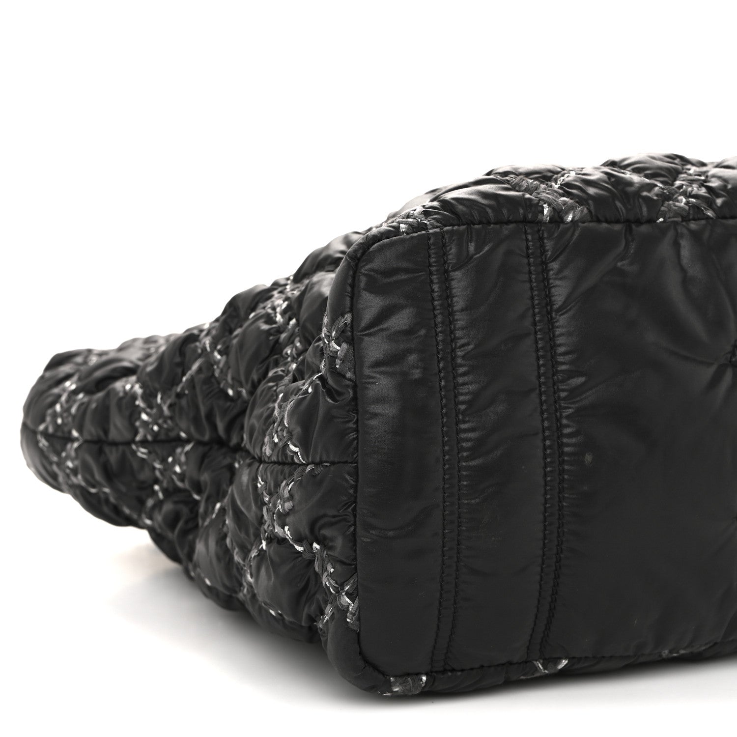 Chanel Nylon Quilted Tweed Stitch Bubble Tote Black 9 of 14