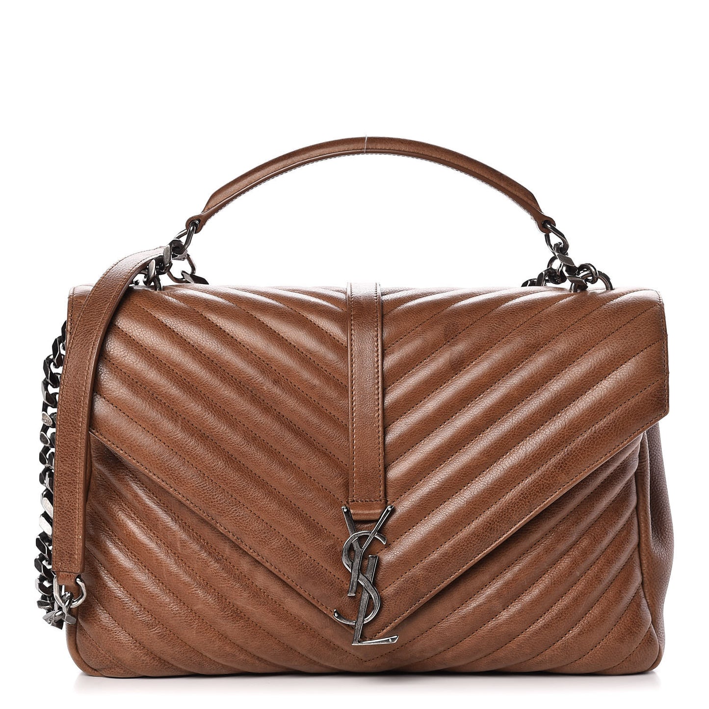 Calfskin Matelasse Chevron Monogram Large College Bag Cognac