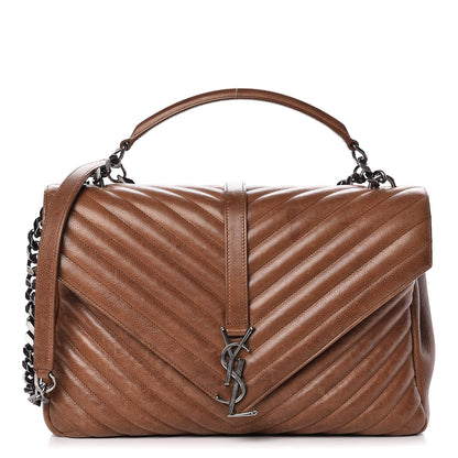 Saint Laurent Calfskin Matelasse Chevron Monogram Large College Bag Cognac 1 of 17