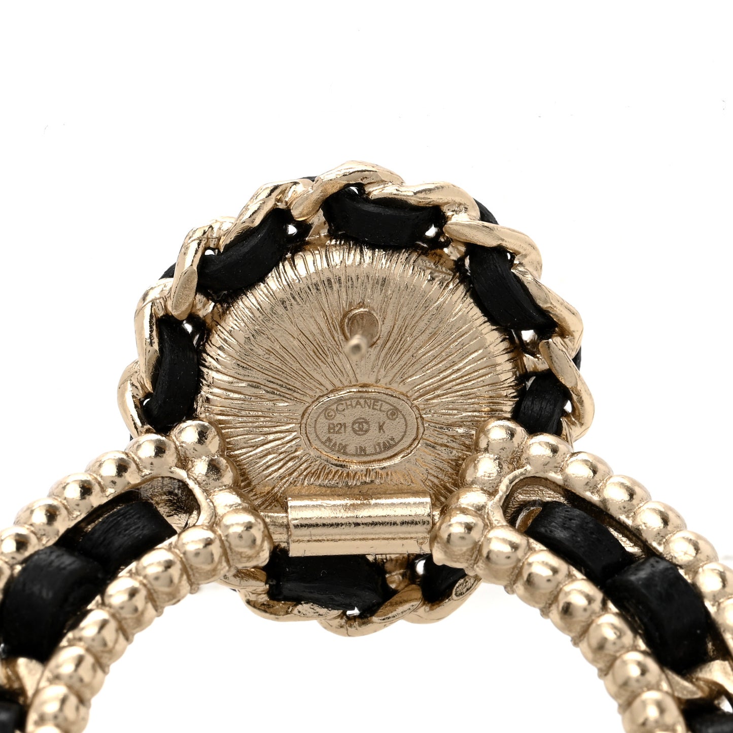 Lambskin Crystal Pearl CC Chain Hoop Drop Earrings Gold Black