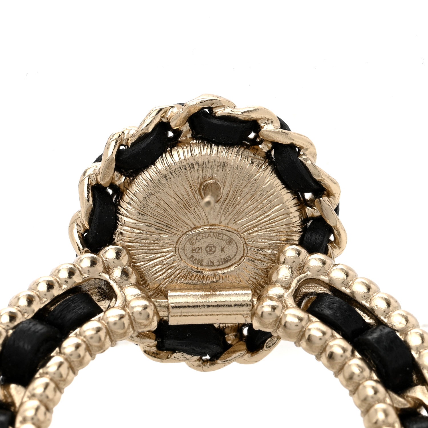 Chanel Lambskin Crystal Pearl CC Chain Hoop Drop Earrings Gold Black 3 of 4