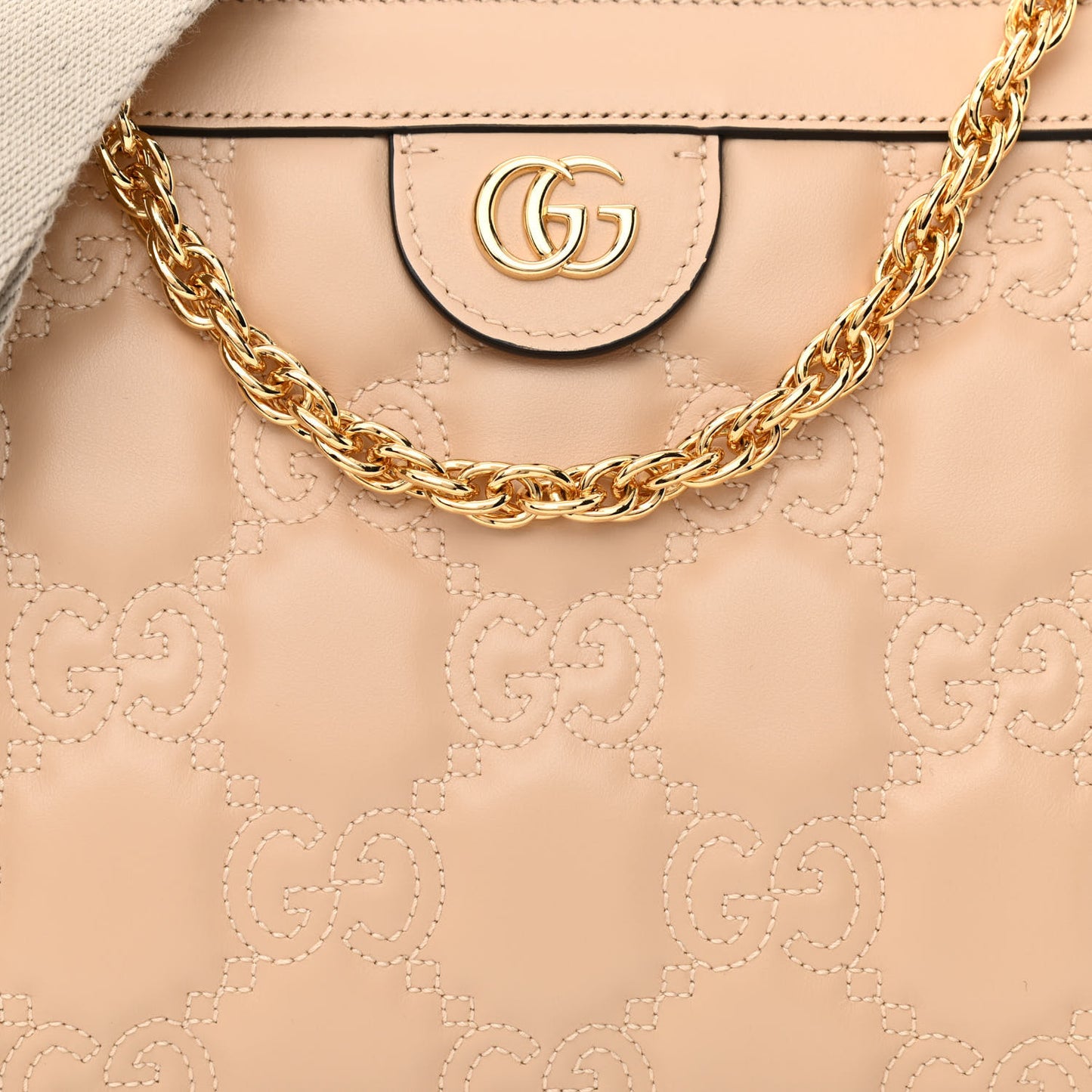 Calfskin GG Matelasse Small Slim Chain Shoulder Bag Naturale