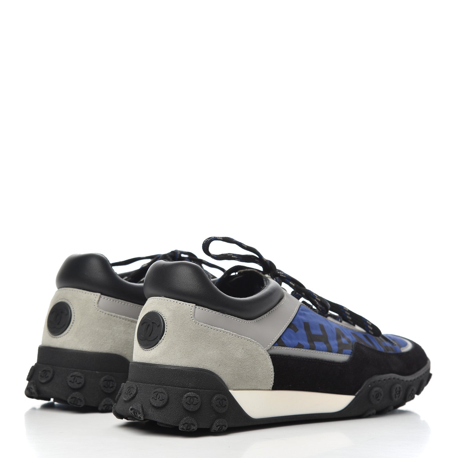 Chanel Nylon Calfskin Suede Mens CC Sneakers 41 Grey Blue 4 of 10