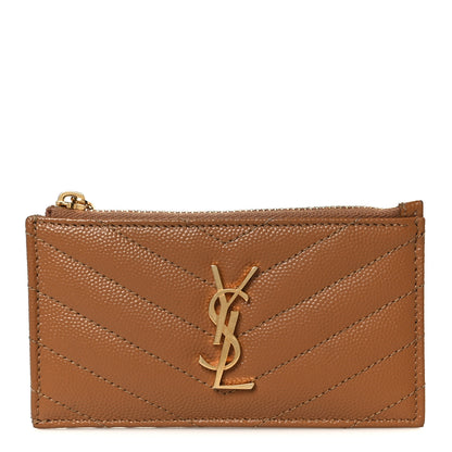 Saint Laurent Monogram Grain de Poudre 5 Fragments Zip Pouch Card Holder Dark Natural 1 of 8