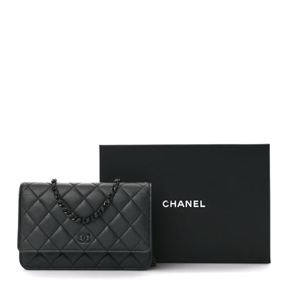 Chanel Lambskin Quilted Wallet On Chain WOC So Black 12 of 12