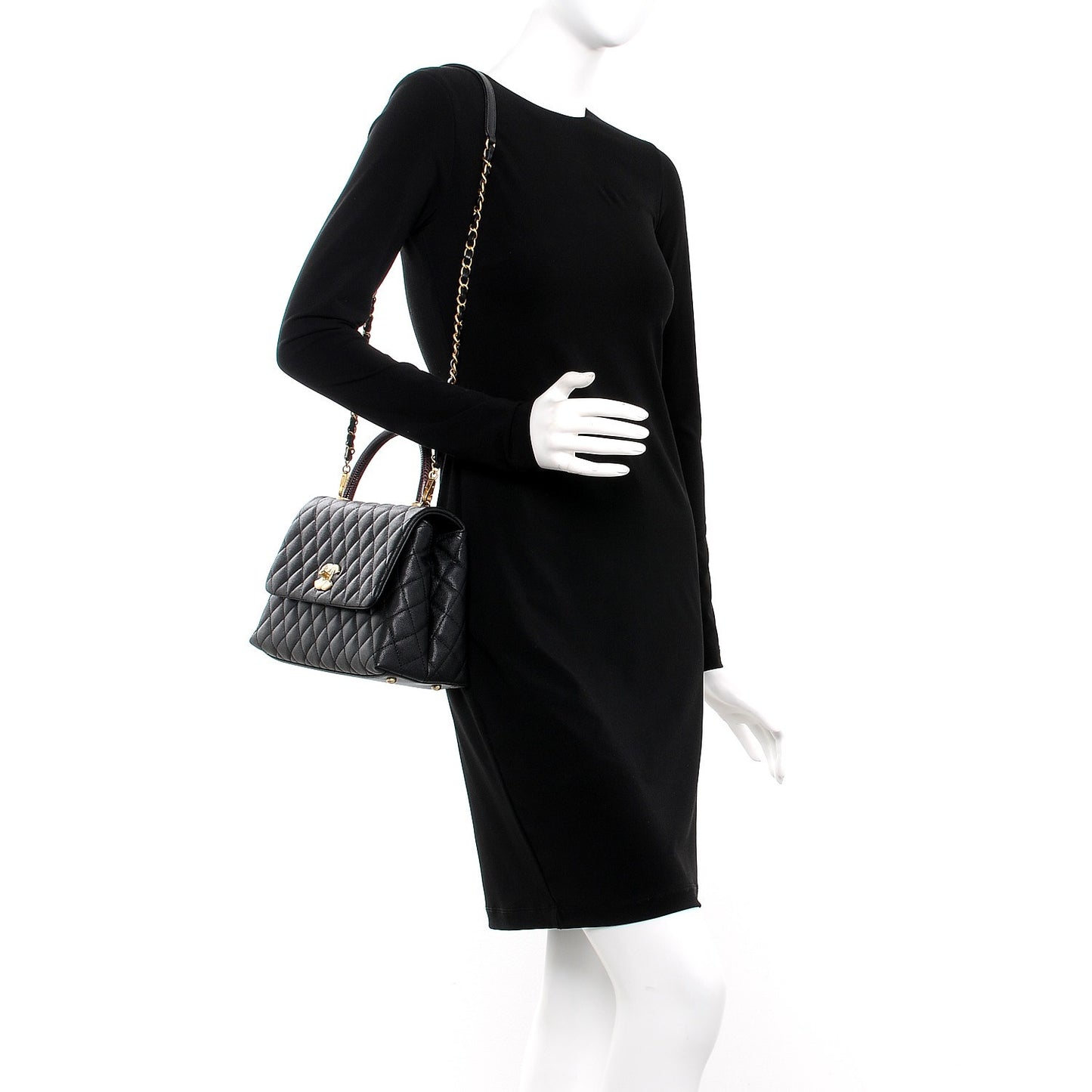 Caviar Lizard Quilted Small Coco Handle Flap Black