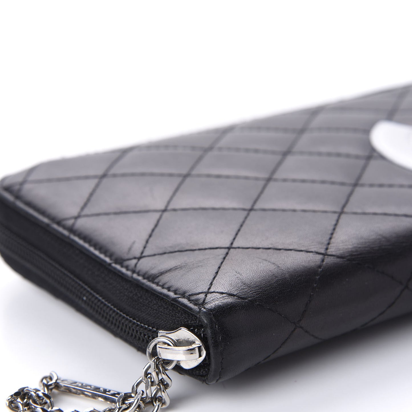 Calfskin Cambon Zip Around Organizer Wallet Black White