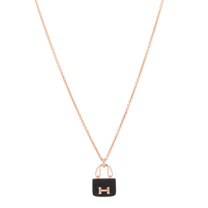 Hermes 18K Rose Gold Black Jade Constance Amulettes Pendant Necklace 1 of 7
