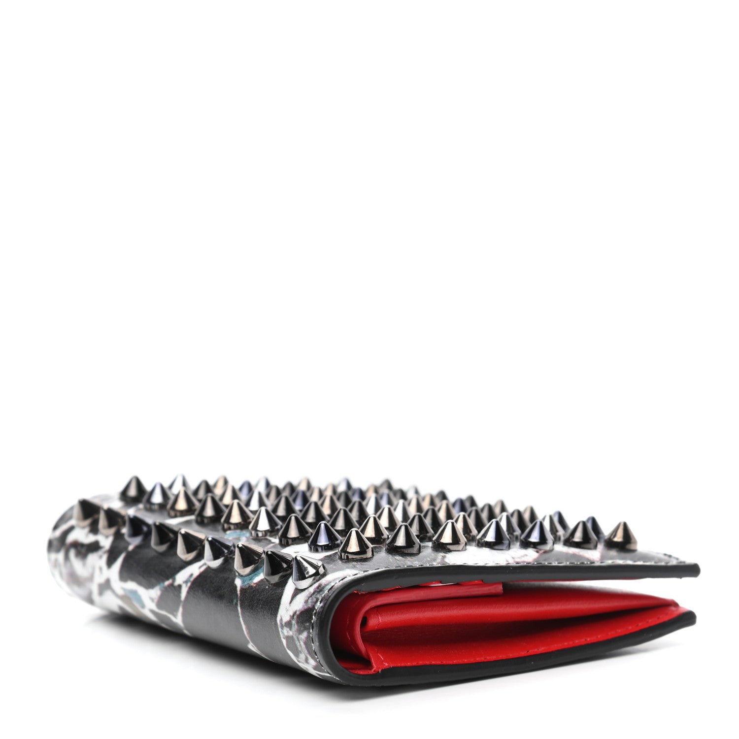 Christian Louboutin Calfskin Marble Print Spiked Bi-Fold Wallet Black 4 of 8