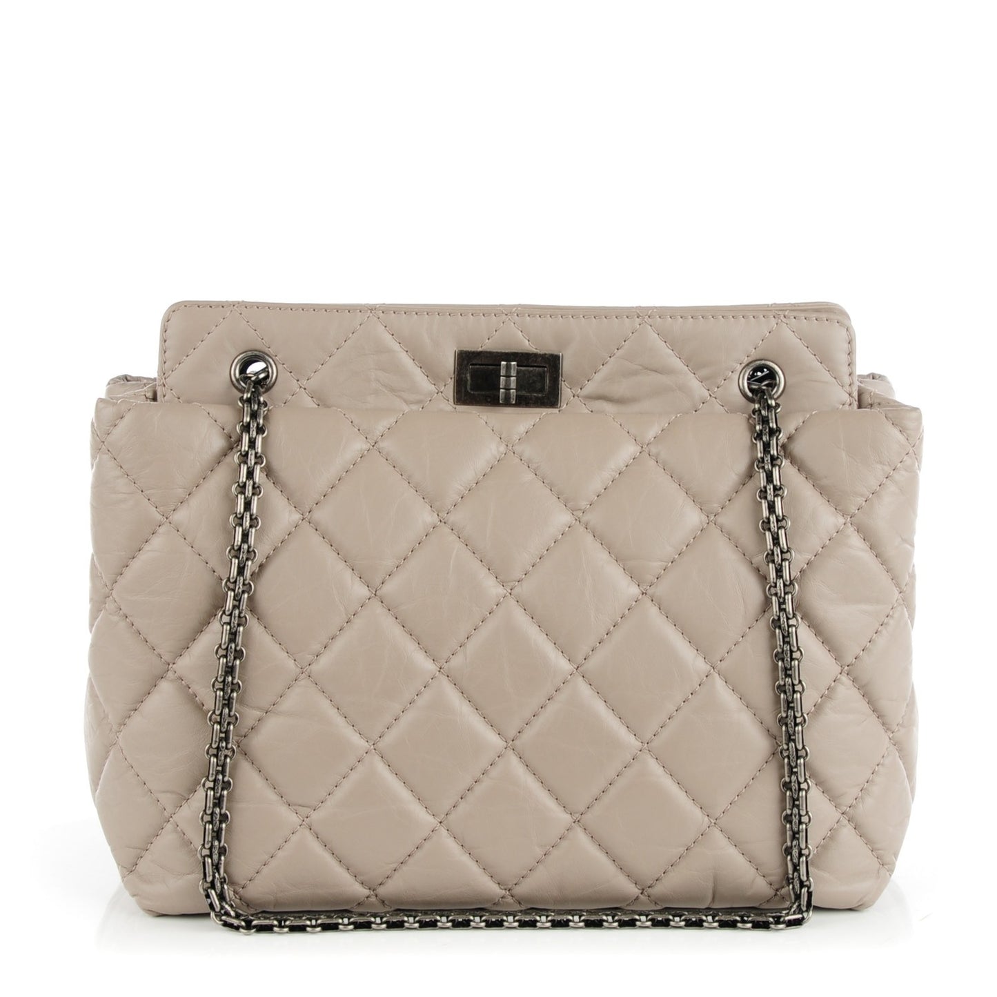 Aged Calfskin Quilted Reissue 2.55 Tote Light Grey