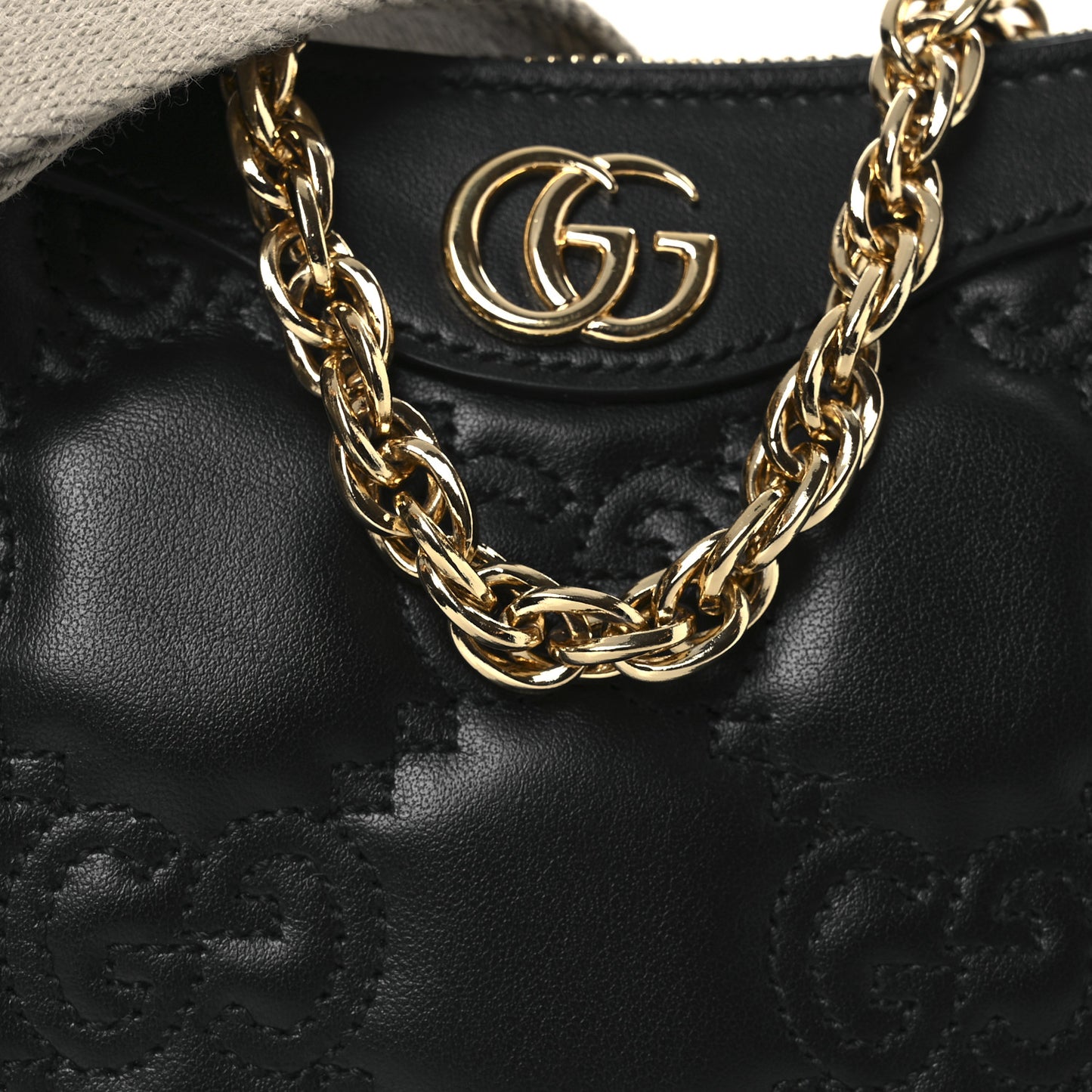 Calfskin GG Matelasse Chain Handbag Black Natural