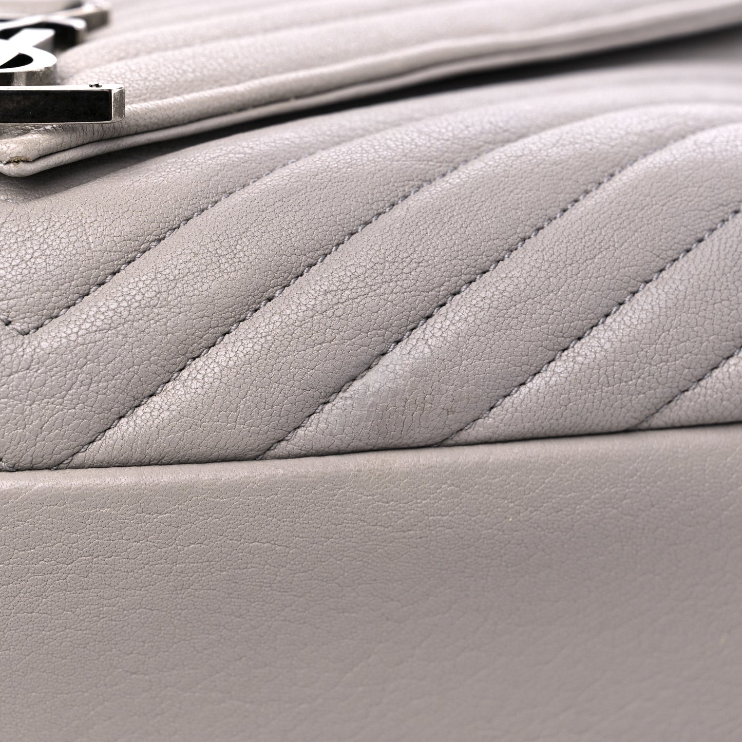 Sheepskin Matelasse Chevron Monogram Large College Satchel Light Grey