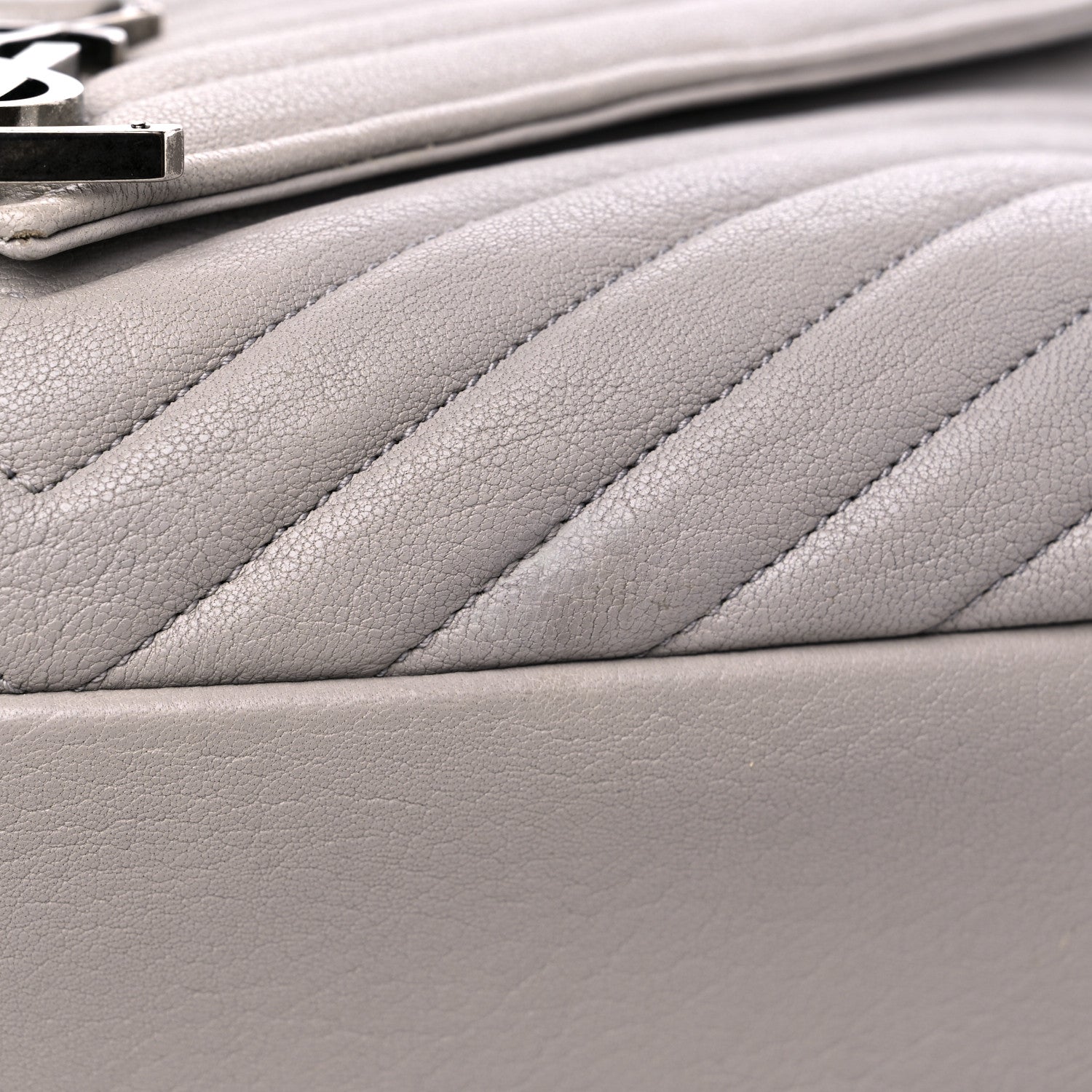 Saint Laurent Sheepskin Matelasse Chevron Monogram Large College Satchel Light Grey 13 of 15