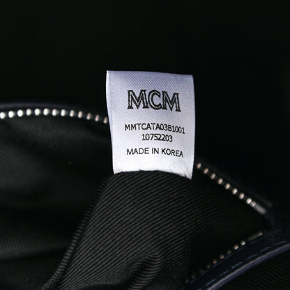 MCM Grained Calfskin Camouflage Small Aren Tote Navy 7 of 9