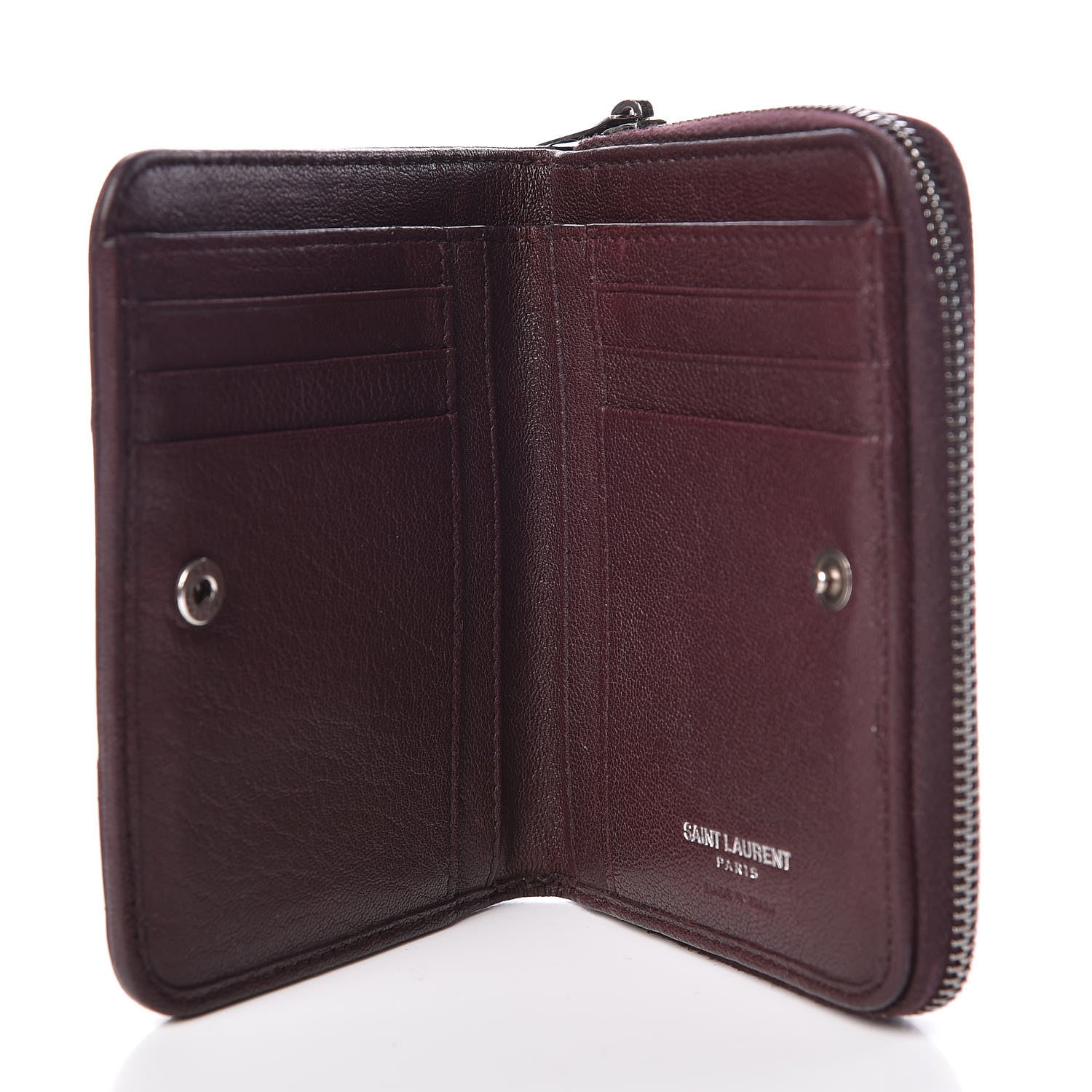 Saint Laurent Lambskin Tri-Quilt Monogram Compact Wallet Bordeaux 5 of 7