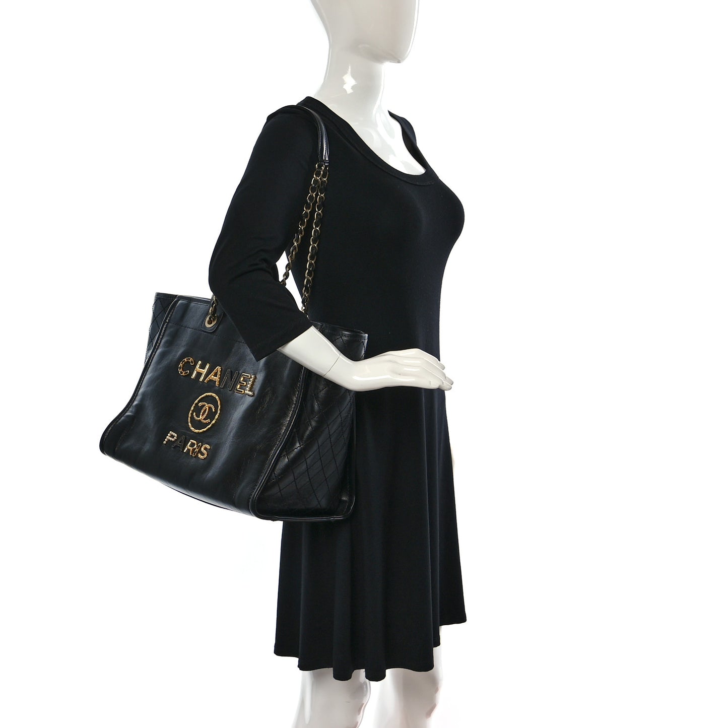 Aged Calfskin Medium Charms Deauville Tote Black