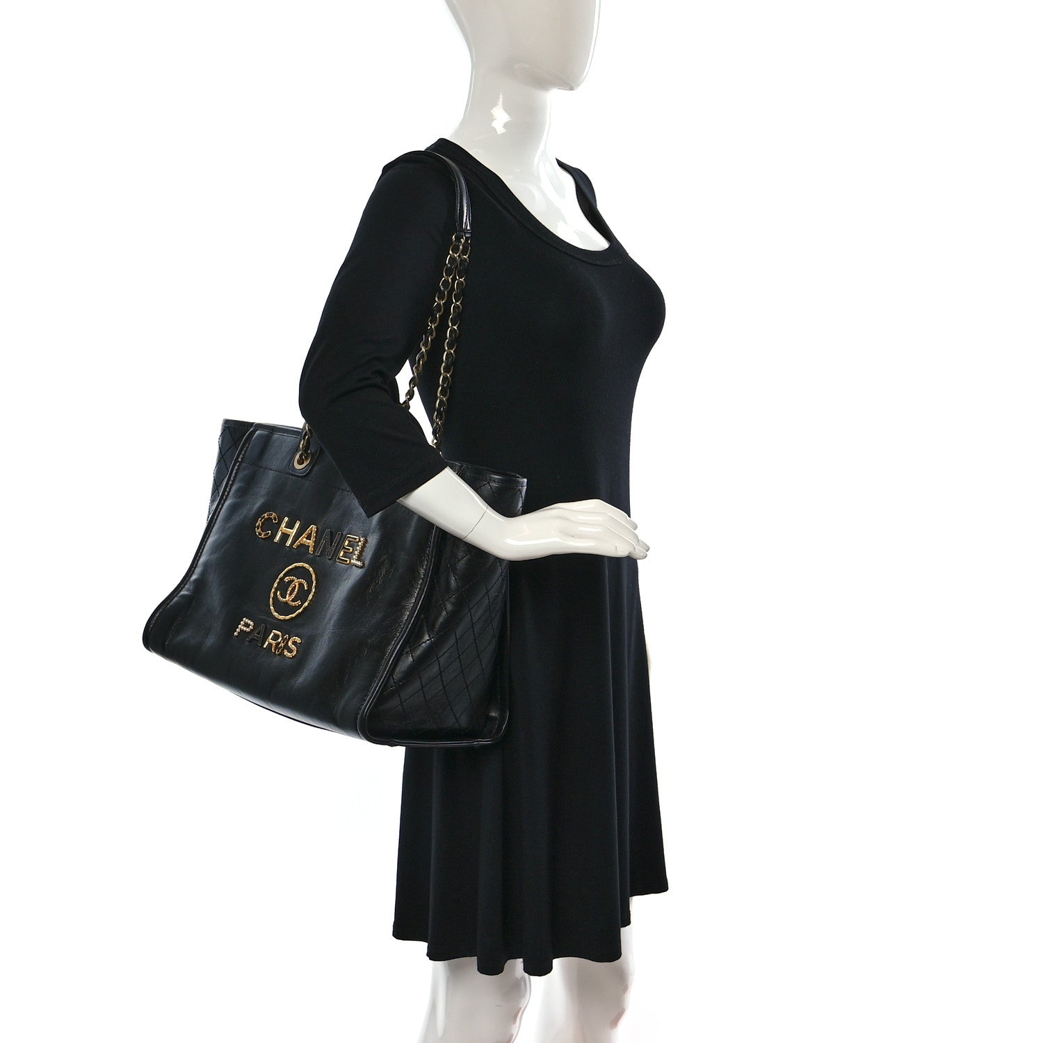 Chanel Aged Calfskin Medium Charms Deauville Tote Black 2 of 9