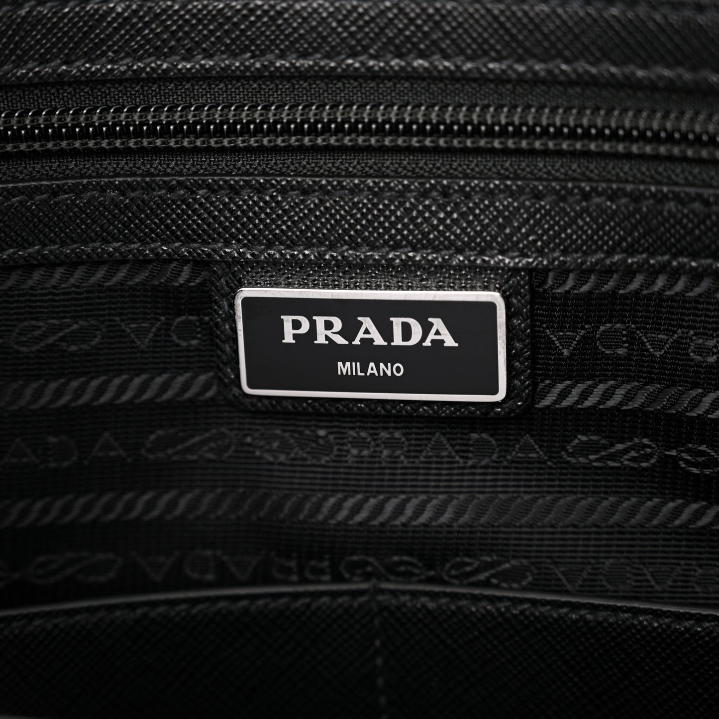 Tessuto Nylon Saffiano Metal Triangle Logo Work Bag Black