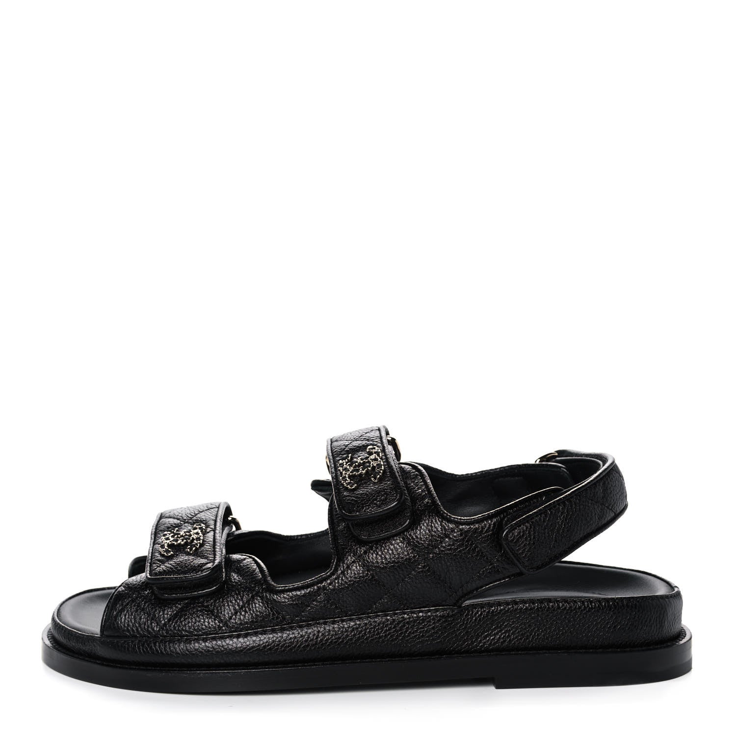 Chanel Grained Calfskin Velcro Dad Sandals 36.5 Black 1 of 9