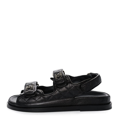 Chanel Grained Calfskin Velcro Dad Sandals 36.5 Black 1 of 9