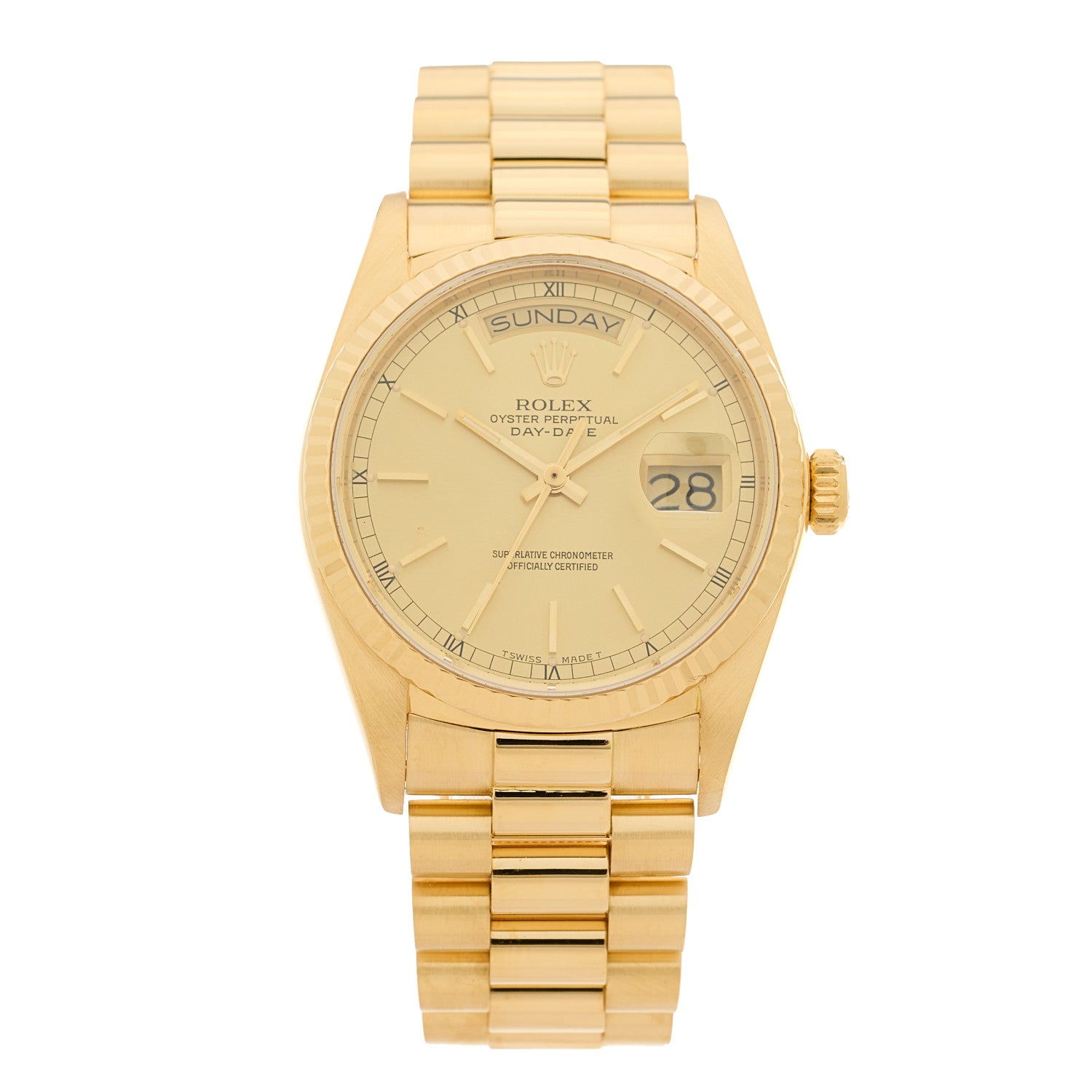 Rolex 18K Yellow Gold 36mm Oyster Perpetual Day-Date President Watch Champagne 18038 1 of 4