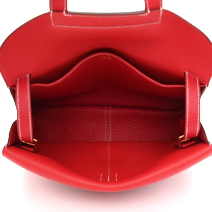 Hermes Taurillon Clemence Verso Halzan 31 GM Rouge Casaque Vermillion 5 of 10