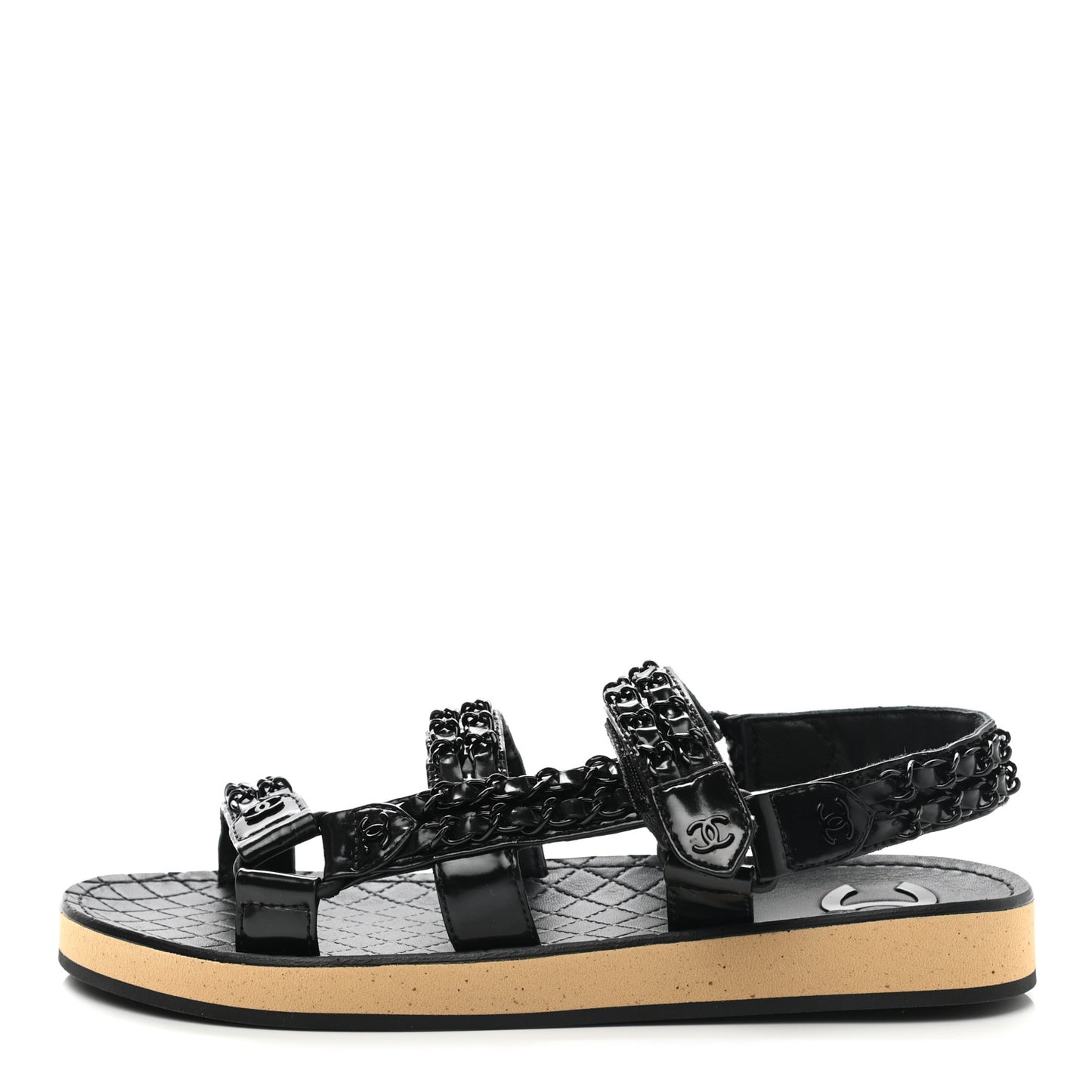 Laminated Goatskin Chain Sandals 37 So Black
