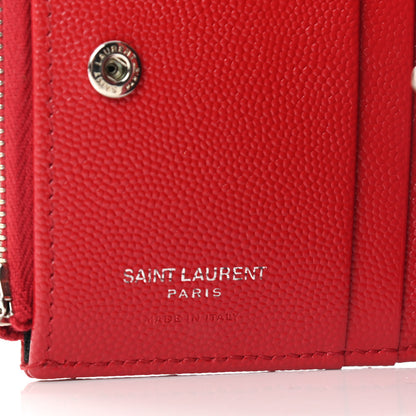 Saint Laurent Grain De Poudre Matelasse Chevron Monogram Zipped Card Case Bandana Red 6 of 8