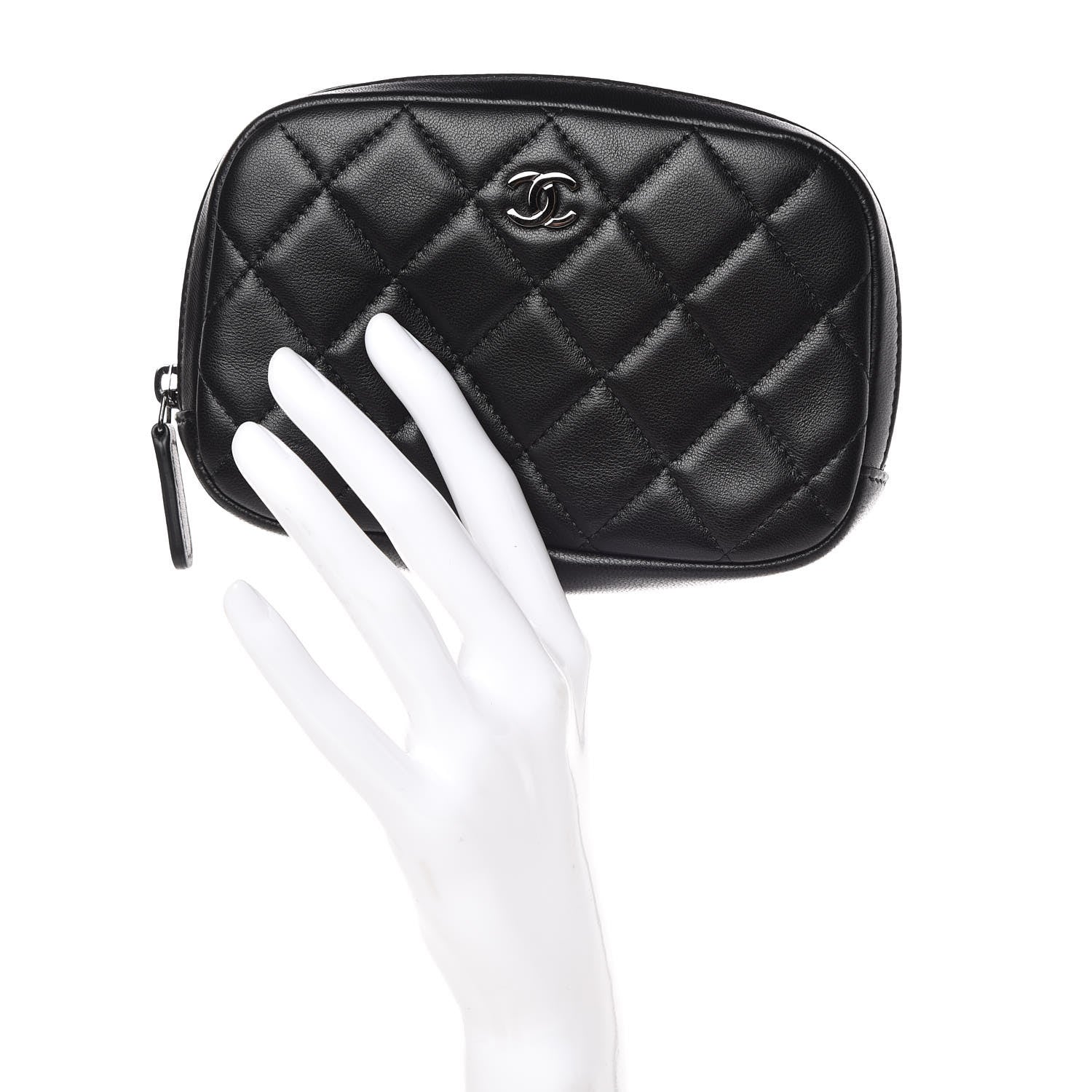 Chanel Lambskin Quilted Small Curvy Pouch Cosmetic Case Black 2 of 7