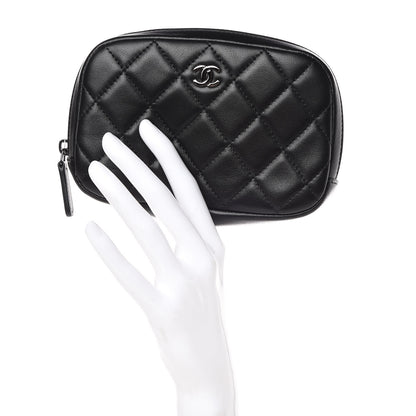 Chanel Lambskin Quilted Small Curvy Pouch Cosmetic Case Black 2 of 7