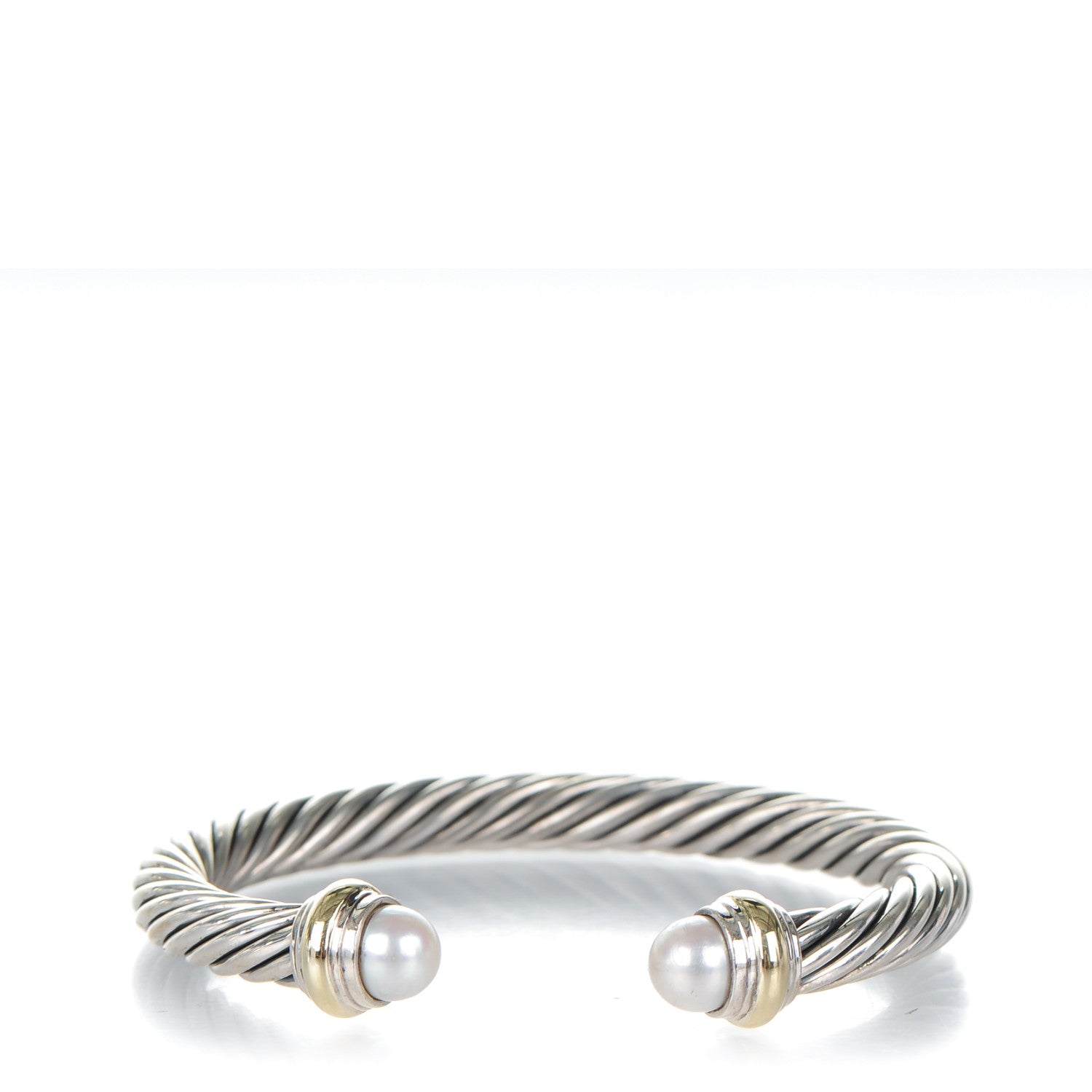 David Yurman Sterling Silver 14K Yellow Gold Pearl 7mm Cable Classics Bracelet 1 of 5