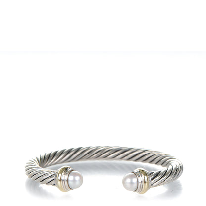 David Yurman Sterling Silver 14K Yellow Gold Pearl 7mm Cable Classics Bracelet 1 of 5