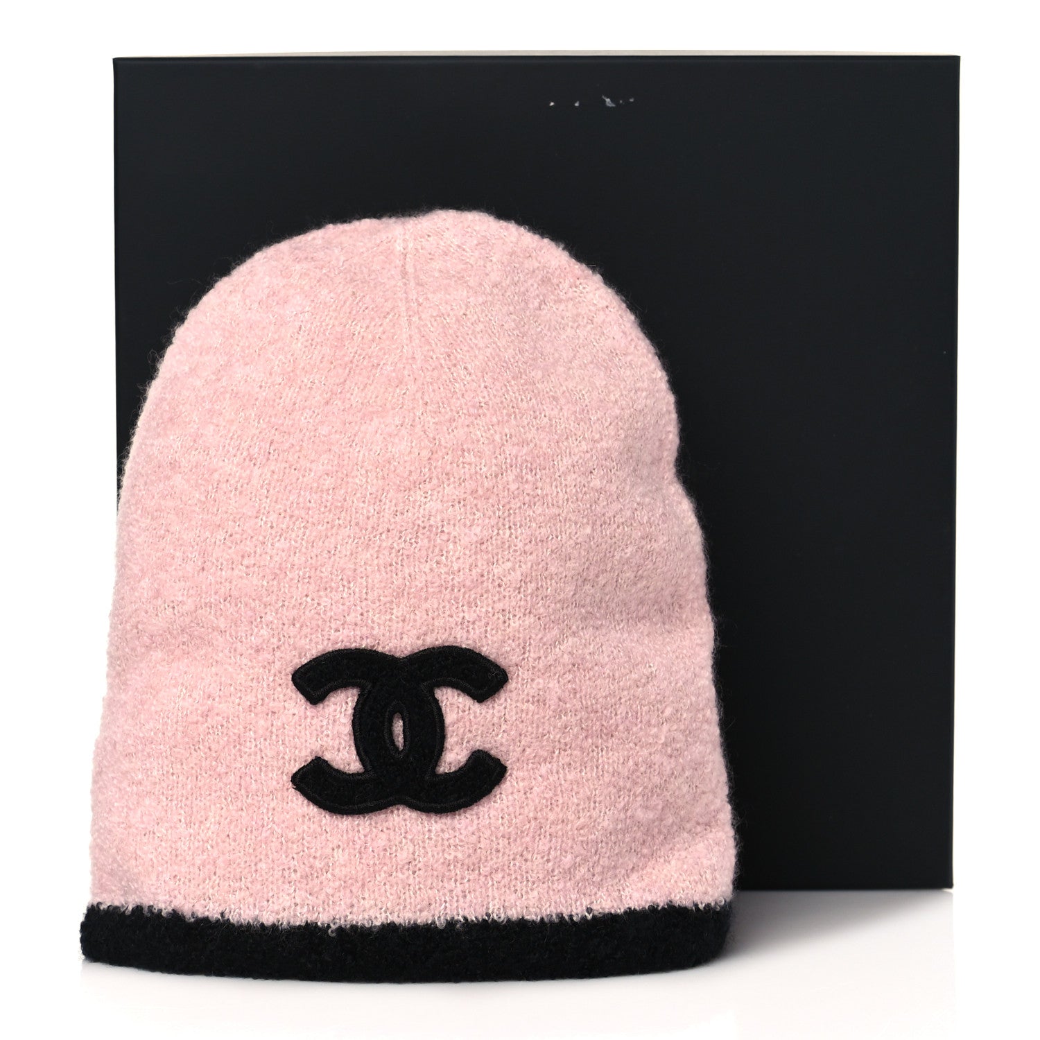 Chanel Cashmere Silk CC Beanie Hat Pink Black 5 of 5