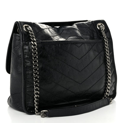 Saint Laurent Crinkled Calfskin Matelasse Monogram Medium Niki Chain Satchel Black 3 of 10