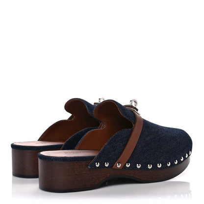 Hermes Denim Carlotta Mules 37 Bleu Brut Gold 4 of 8