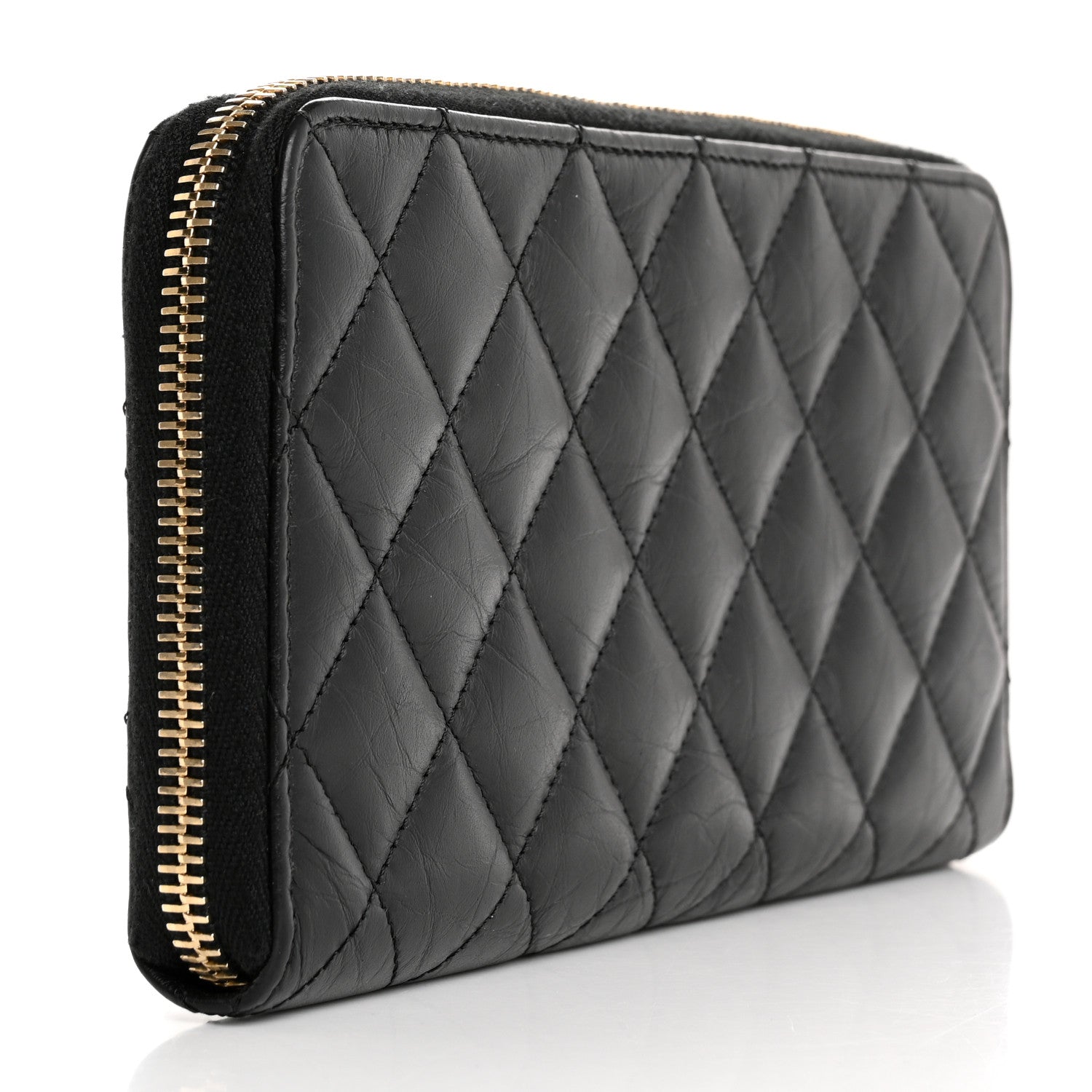 Chanel Aged Calfskin Quilted Reissue Large Gusset Zip Around Wallet Black 3 of 13