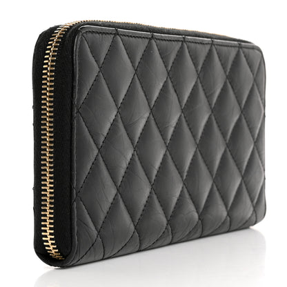 Chanel Aged Calfskin Quilted Reissue Large Gusset Zip Around Wallet Black 3 of 13