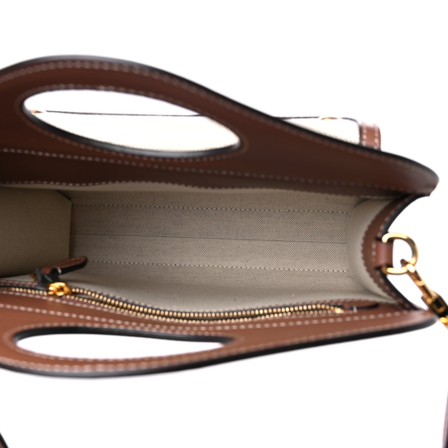 Canvas Smooth Calfskin Two Tone Mini Pocket Bag Natural Malt Brown