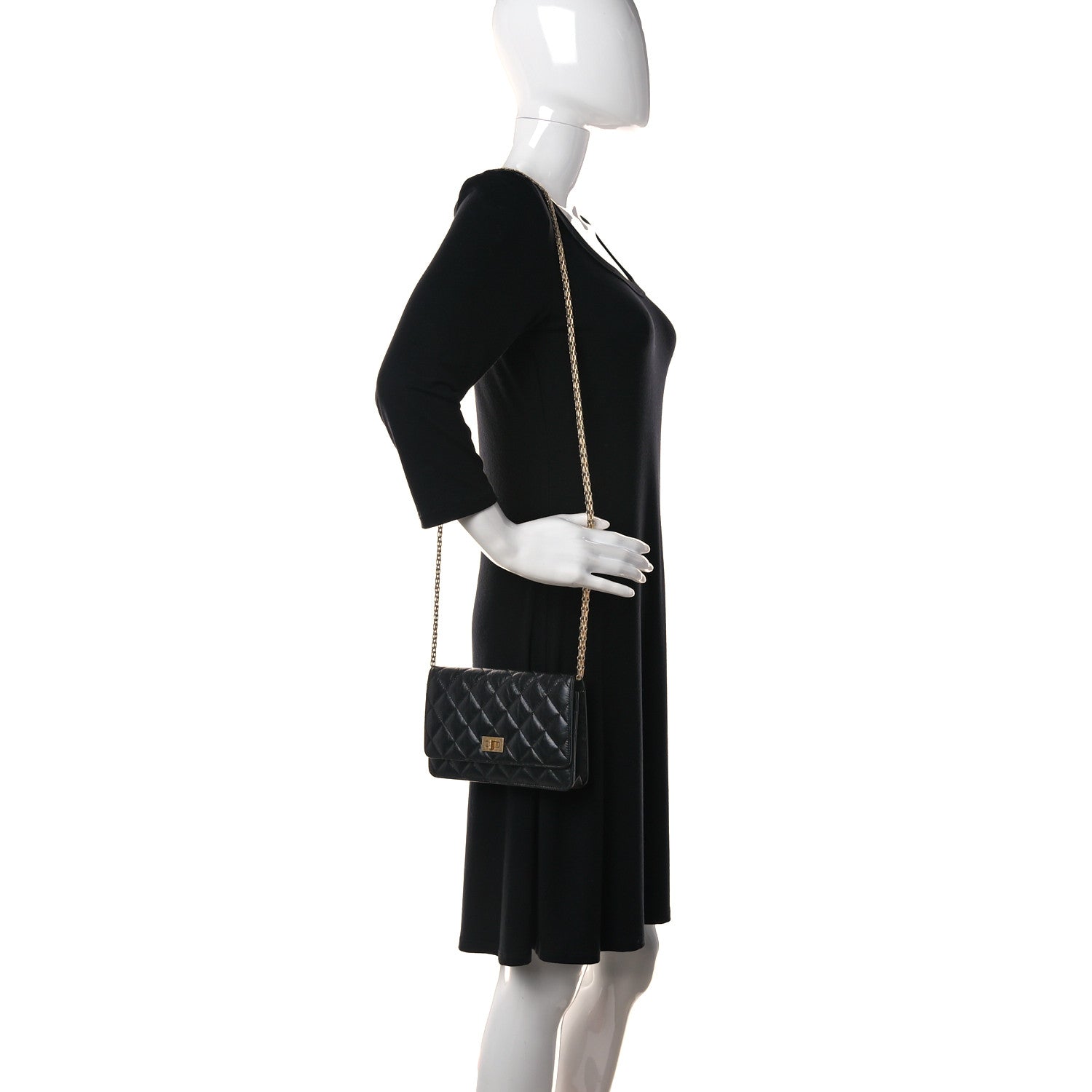 Chanel Aged Calfskin Quilted Reissue Wallet On Chain WOC Black 2 of 11