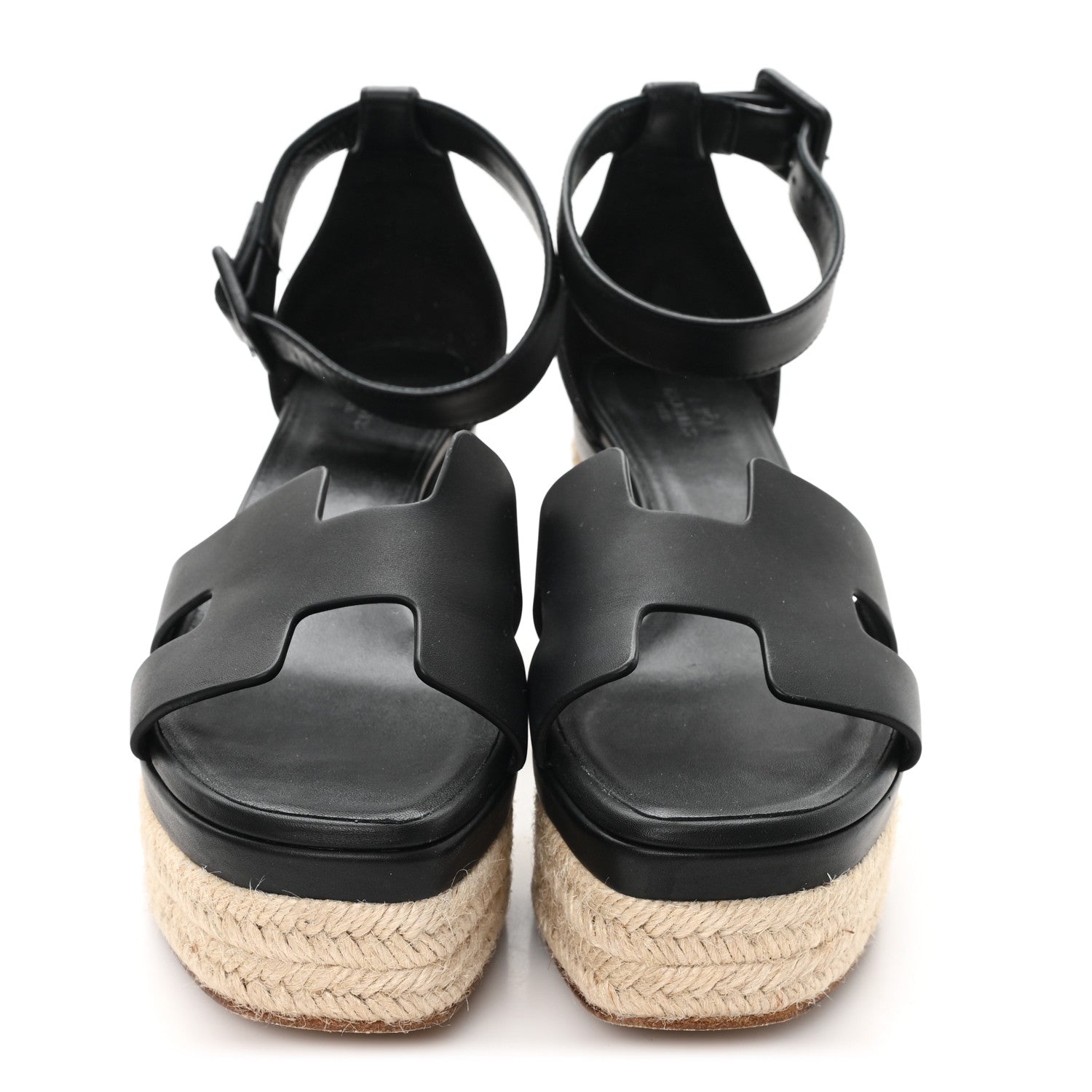 Hermes Goatskin Elda Espadrille Wedge Sandals 39 Black 3 of 9