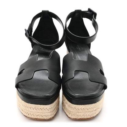 Hermes Goatskin Elda Espadrille Wedge Sandals 39 Black 3 of 9