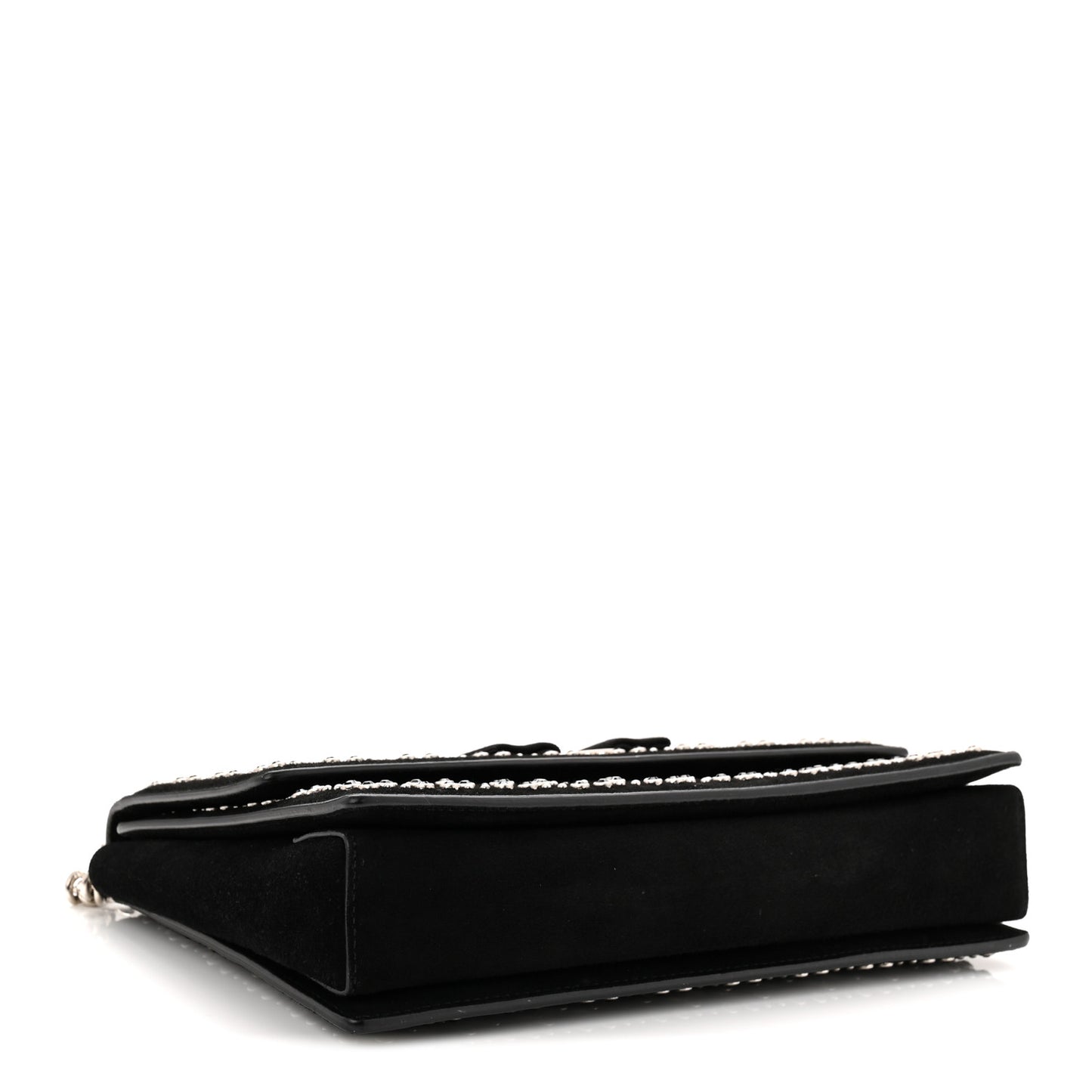 Suede Calfskin Studded Crystal Ginny Vara Bow Shoulder Bag Black
