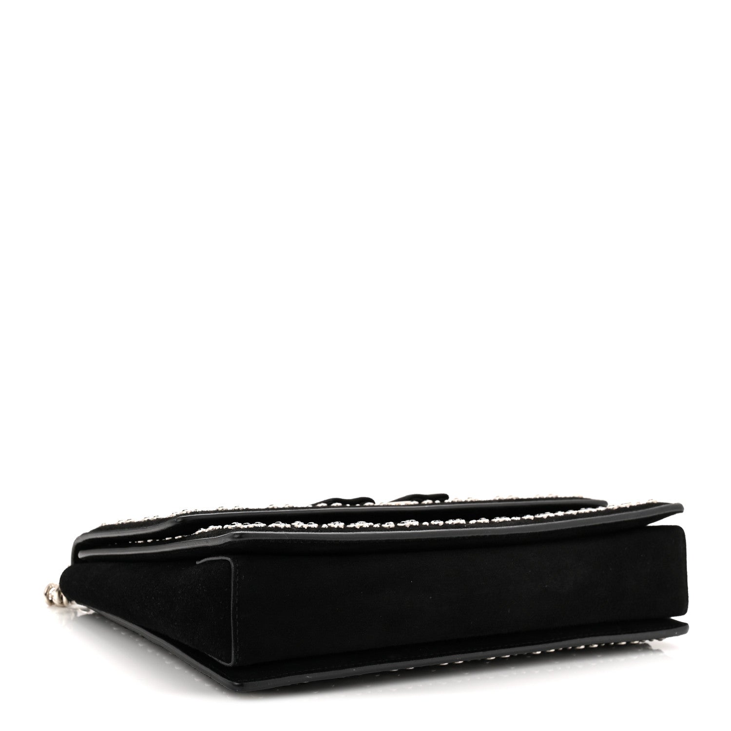 Salvatore Ferragamo Suede Calfskin Studded Crystal Ginny Vara Bow Shoulder Bag Black 4 of 9