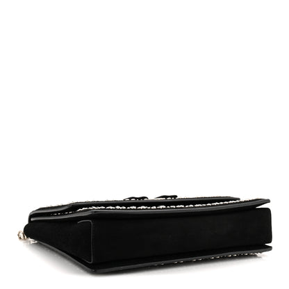 Salvatore Ferragamo Suede Calfskin Studded Crystal Ginny Vara Bow Shoulder Bag Black 4 of 9