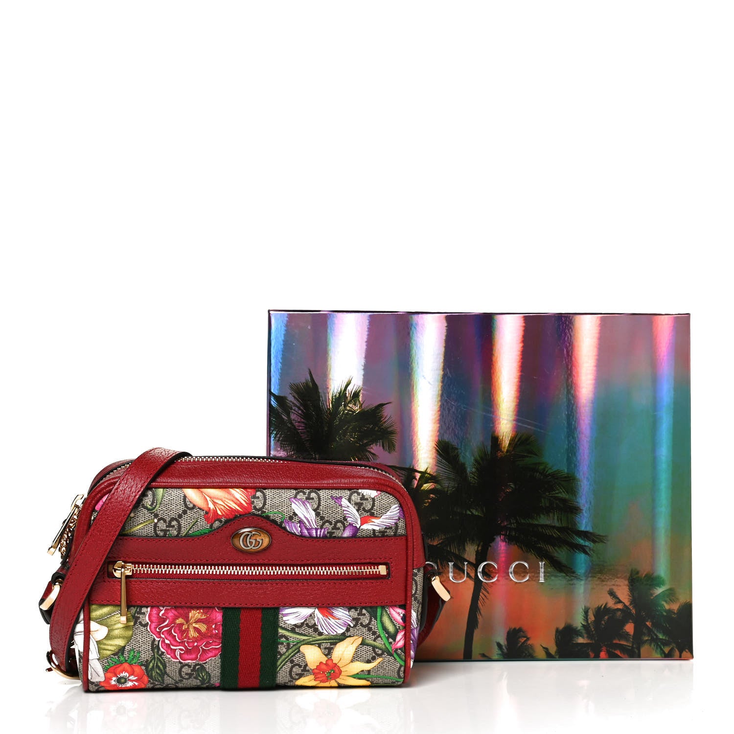 Gucci GG Supreme Monogram Flora Web Mini Ophidia Shoulder Bag Red 10 of 10