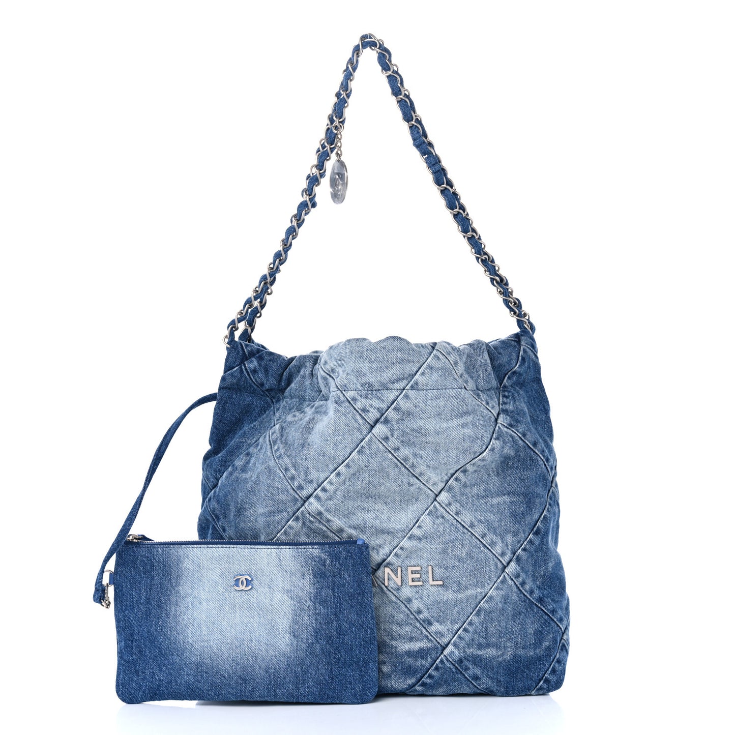 Denim Quilted Small Chanel 22 Blue