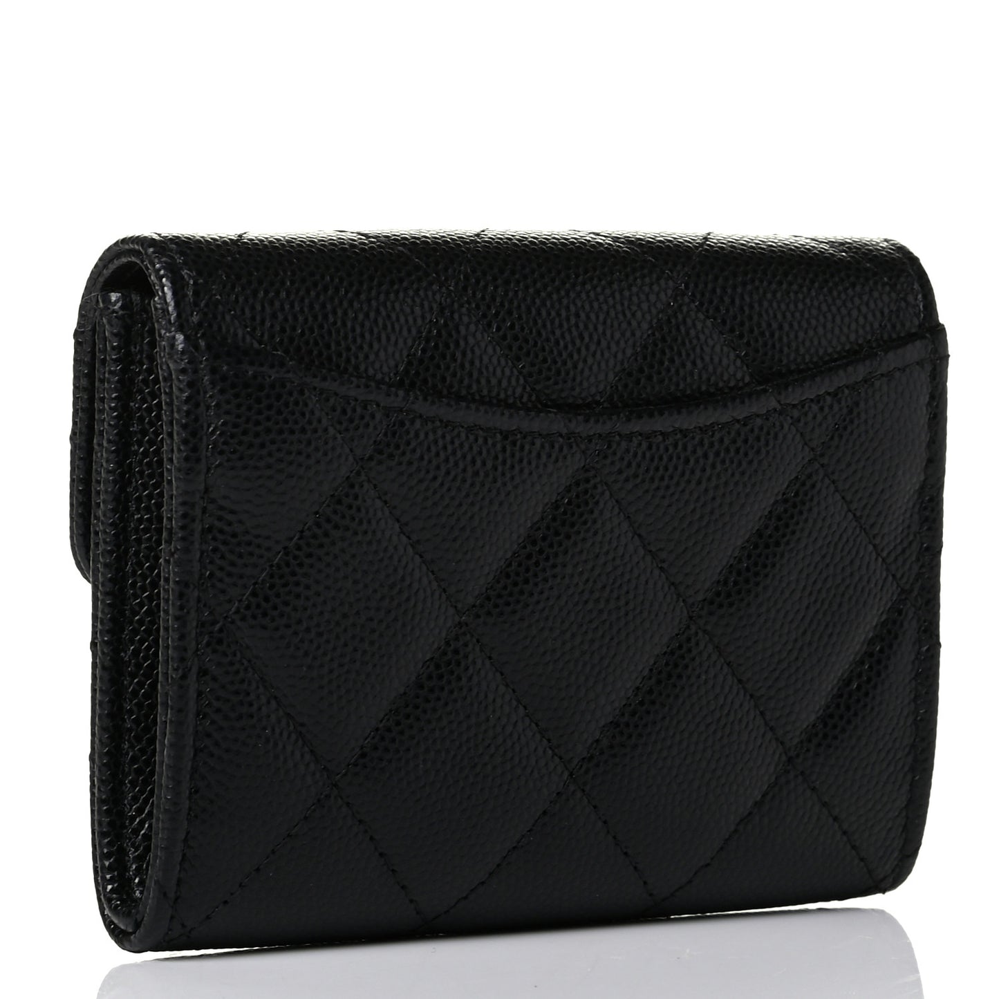 Caviar Quilted Flap Card Holder Wallet Black