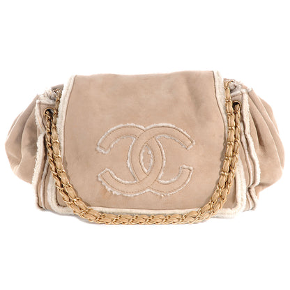 Chanel Shearling Suede CC Accordion Flap Beige 1 of 7