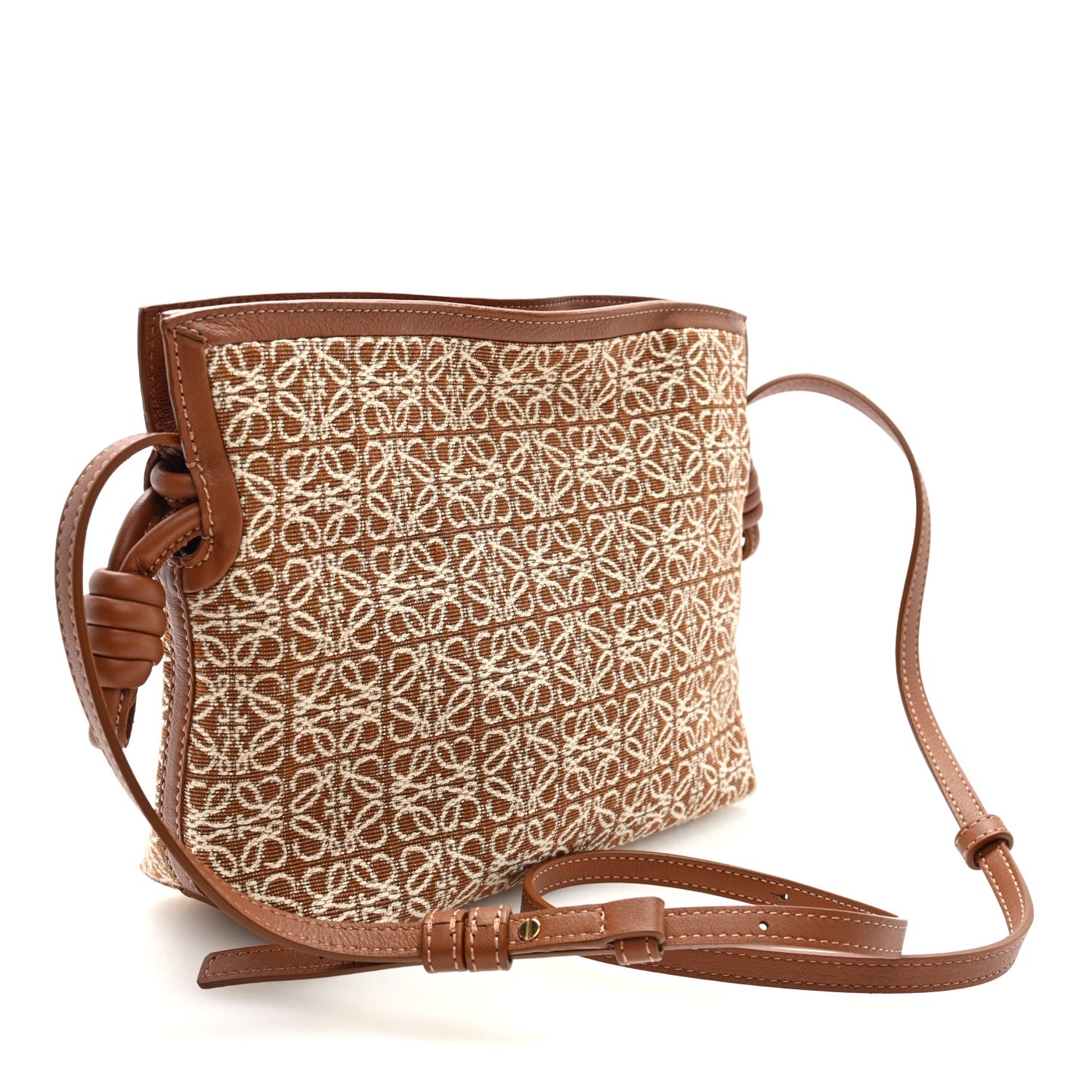 Jacquard Anagram Calfskin Mini Flamenco Knot Clutch Tan Pecan
